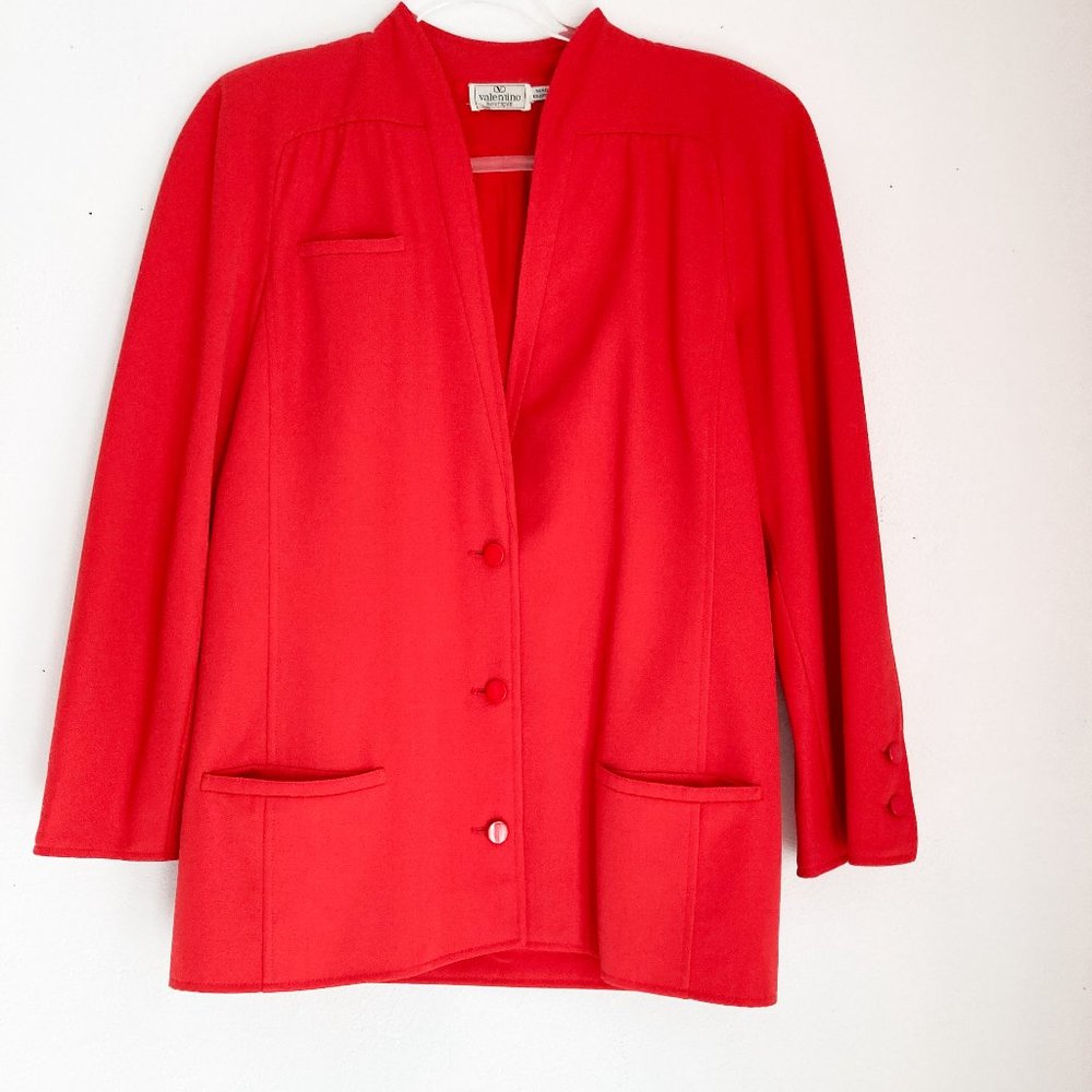 1970's Valentino Oversized Women's Red Blazer with Sewn in Shoulder Pads